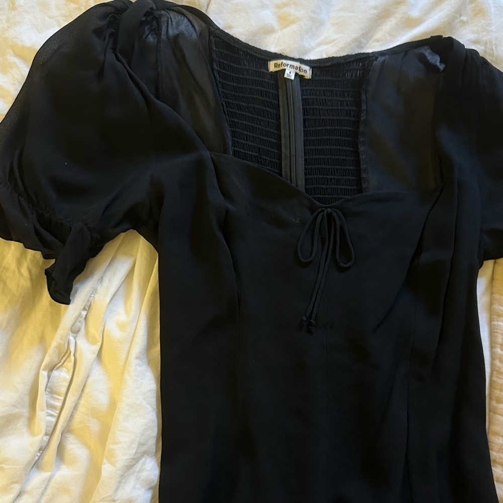 Reformation Black Blouse with Tie Detail